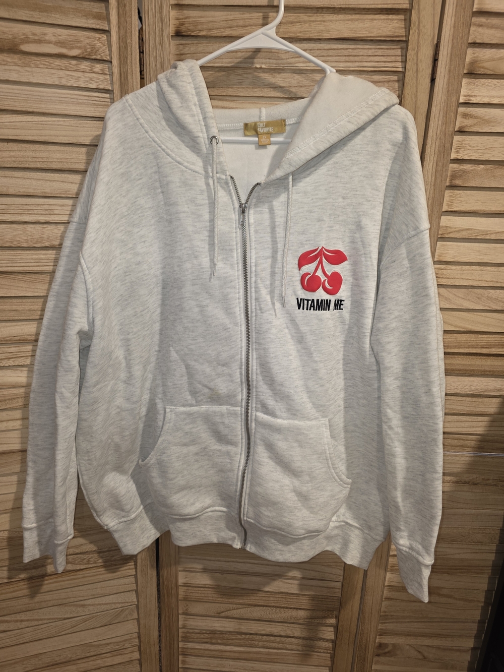 Light Gray Zip Hoodie with Cherry Logo